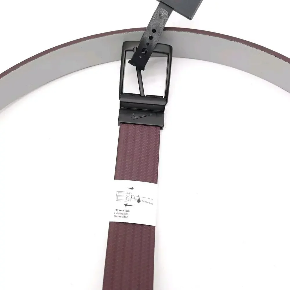 Nike (Mens XL 42-44) Carbon Fiber Matte Reversible Golf Belt‎ Maroon Gray New